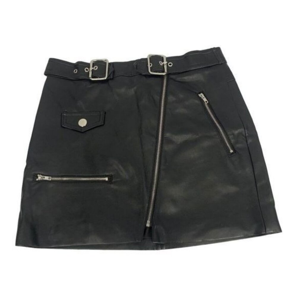 Forever 21 Womens Black Faux Leather Mini Skirt Zipper & Buckle Details Size S
